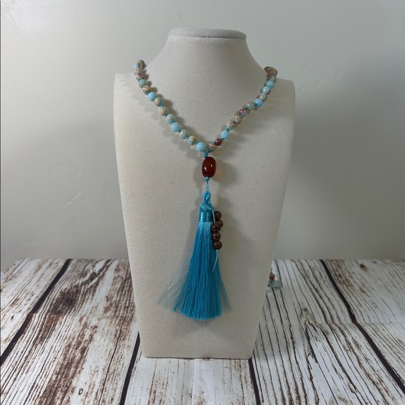 Imperial Jasper Gemstone Bead Handmade Beaded Mala Necklace - Picture 1 of 4